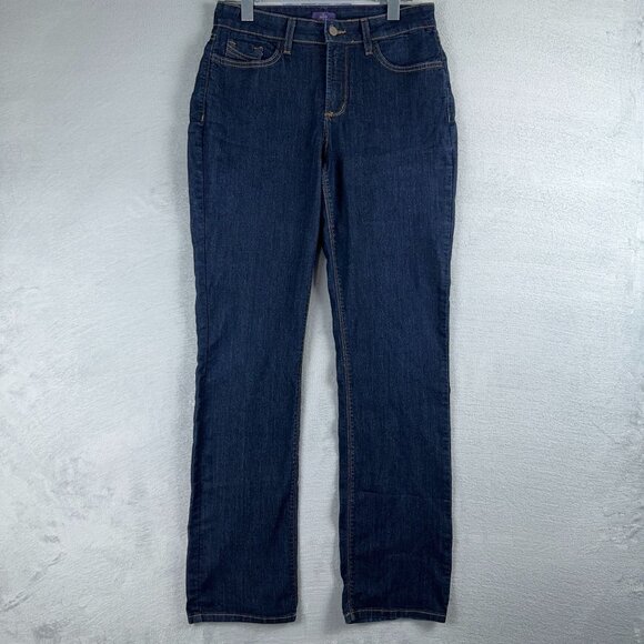 NYDJ Straight Leg Jeans Womens Size 8 Embroidered Pockets Mid Rise Blue - Picture 1 of 12
